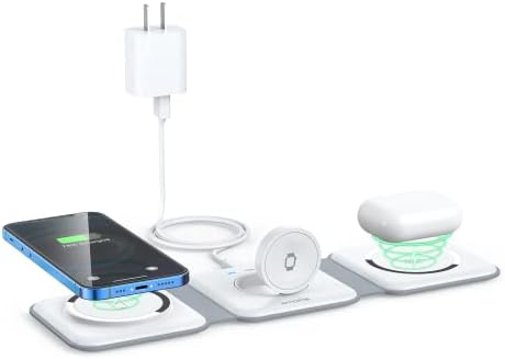 Wireless Charger 3 in 1,RTOPS Magnetic GaN Traval Wireless Charging Station Compatible with Apple Magsafe Multiple Devices for iphone17/16/15/14/13/Pro/Max,iWatch,AirPods4/3/2/Pro(Adapter Includes)