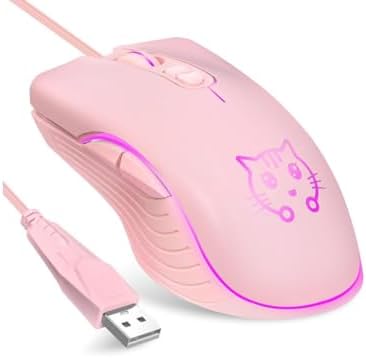 Gaming Wired USB Mouse, 2400DPI 4 Adjustable Levels, Ergonomic Slient Mouse for PC/Desktop/Laptop - Pink Cat