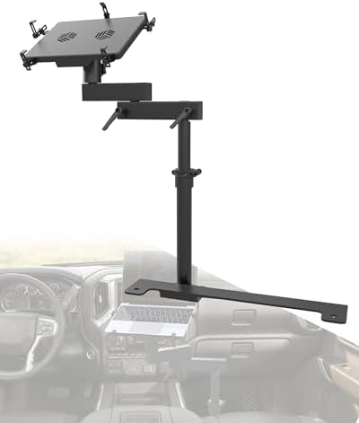 Truck Laptop Mount Fit for 19-25 Chevy Silverado, Tahoe, GMC Sierra, No-Drilling Vehicle Laptop Mount Built-in Cooling Fan Adjustable Truck Computer Stand