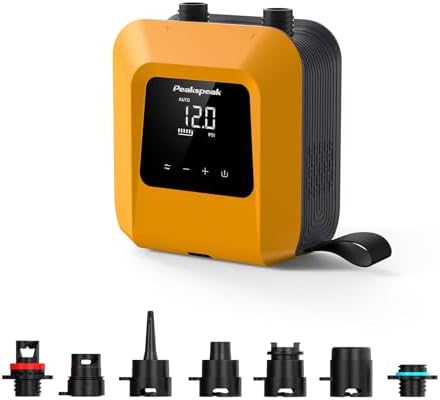 Peakspeak Electric Paddle Board Pump, 20PSI Rechargeable SUP Pump | Cordless, Battery Operated, Portable, Dual Stage Inflation & Deflation, for SUP, Kayaks, Boats, Tents