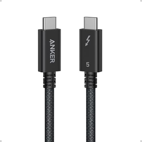 Anker Prime Thunderbolt 5 Cable, 3.3ft USB-C to USB-C Cable, 240W Charging | 80Gbps Data Transfer, Up to 120Gbps Bandwidth, 8K/4K Displays, for iPhone 16, MacBook and More (Thunderbolt 5-Certified)