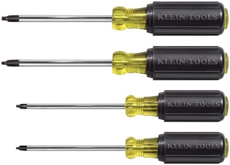 Klein Tools 85664 Screwdriver Set, Made in USA, Square Recess with Color Coded Handles and Heat Treated, Chrome Plated Shafts, 4-Piece