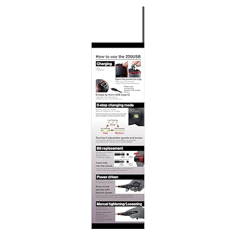 (US Model) VESSEL e-ASSIST Screwdriver 3 SPEEDS with 5PC. Bit Set