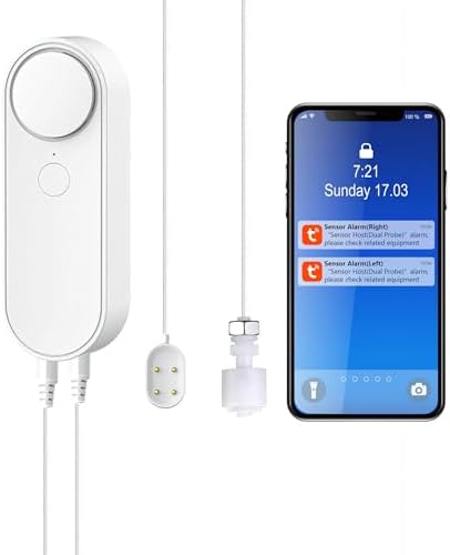 Mengshen WiFi Water Leak & Water Level Detector | 2-In-1 Tuya Smart Sensor, Loud Volume APP Alert Monitoring, 6.5 Feet Detection Line, For Swimming Pool Fish Tank Aquarium