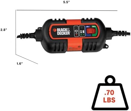 BLACK+DECKER BM3B Fully Automatic 6V/12V Battery Charger/Maintainer with Cable Clamps and O-Ring Terminals, Multi, 1.5 Amp