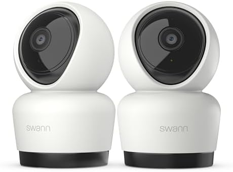 Swann 3K Indoor Pan Tilt WiFi Security Camera, 5MP Plug-in Home PT Camera with Night Vision, Two-Way Audio, Human Motion Detection, Work Security APP（2 Packs