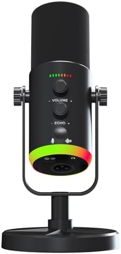 OMISTAR XLR/USB Dynamic RGB Microphone, PC Microphone with Noise Reduction, Volume Control, Mute Function, Metal Build, Easy-Mount Base for Gaming, Recording, Streaming