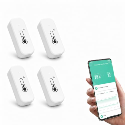 Loopo Smart WiFi Hygrometer Thermometer, 2.4GHz Indoor Temperature Humidity Sensor with Tuya Smart Life App Alerts, Remote Monitoring, Smart Home, Works with Alexa & Google, No Hub Needed,(4pack)