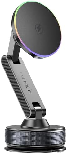 15W Magsafe Car Phone Mount Charger,Vacuum Car Phone Holder Charger,360° Adjustable Magnetic Cell Phone Holders for Car,Wireless Charging Mount for iPhone 17-12 Pro Max Plus Car Accessories
