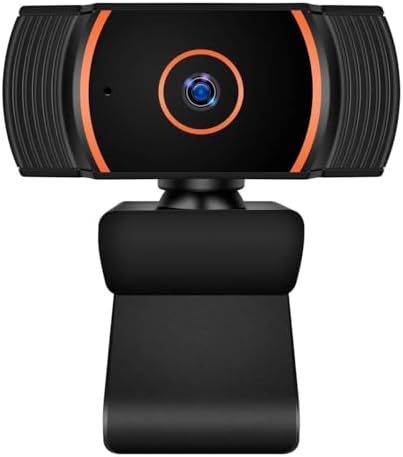 Generic HD Webcam 1080p with Built-in Microphone - 360° Rotation Pan & Tilt - Attachable Desktop Cam Perfect for Remote Work, Online Course Taking, Streaming, & Gaming, Black and Orange, ZHY1566