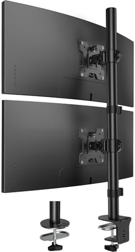 HUANUO Vertical Dual Monitor Mount, Stacked Monitor Stand for 2 Monitors with Height Adjustment Computer Monitor Arm Supports Two 17 to 32 Inch with C Clamp Each Desk Mount Hold up to 17.6lbs