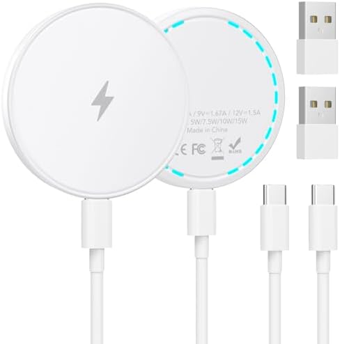 MagSafe Charger 2 Pack 15W Magnetic Wireless Charger Fast Charging Pad | With two 4.2FT USB-C cables and two USB-A to USB-C adapters, compatible with iPhone 17/16/15/14/13/12 and AirPods 4/3/2/Pro