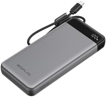 EF ECOFLOW Rapid 20000mAh Power Bank, 45W Max Fast Charging,Portable Phone Charger Built in USB C Cable and USB-C&A Port Digital Display Battery Bank for iPhone 17/16/15 Series, Samsung S23 ipad 11
