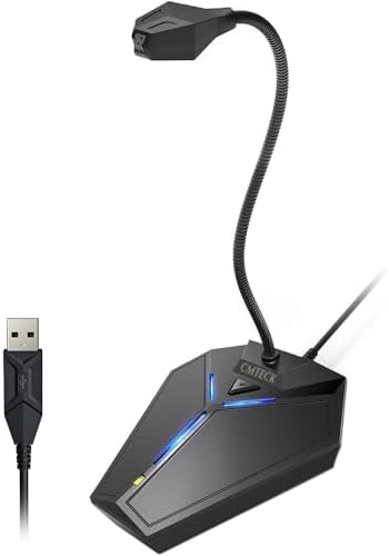 CMTECK USB Computer Microphone, Plug-and-Play, Studio-Quality for PC,Laptop | One-touch mute with LED indicator, noise-cancelling, 360° adjustable extra-long gooseneck desktop Mic. Works with Windows/Mac
