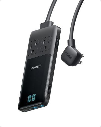 Anker Prime Charging Station, 140W 6-in-1 Travel Power Strip, 2 USB C | 2 AC, 2 USB A, 5ft Detachable Extension Cord with Multiple Outlets, Desk Accessories, Home Office (Non-Battery/Wireless)