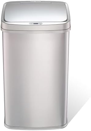 Ninestars 13 Gallon Automatic Trash Can, 50L Touchless Motion Sensor Garbage Can with Odor-Sealing Lid, Rectangular Stainless Steel, Silver Trim