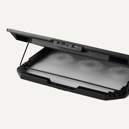 Amazon Basics Laptop Cooling Pad Stand with 6 Quiet Fans, Height Adjustable, for 12-17 inch Laptops, with USB-A and USB-C Ports