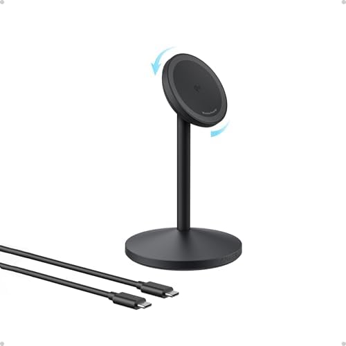 Anker MagSafe Charger, MagGo Qi2 15W 360-Degree Wireless Charger Stand | Qi2-Certified Magnetic Mount with Full Rotation, Magnetic Stand for iPhone 17 / 16 / 15 / 14 Series