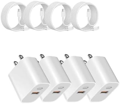 USB Power Block，wall Charging Adapter, Dual-Port Charger with c to c Cables for iPhone 17/16/16 Pro Max/15 Series/Pro and More (White, 4-Pack)