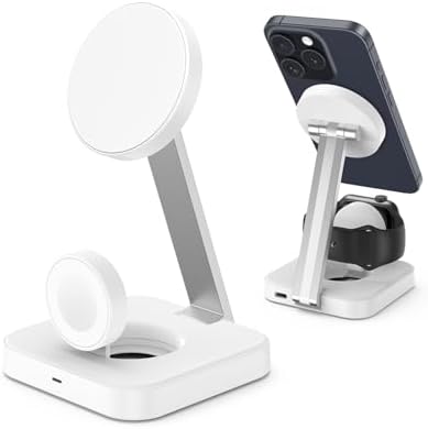 Wireless Charging Station for Magsafe Charger, Wireless Charger for iPhone 17/16/15/14/13 Series/Apple Watch/AirPods Pro, Faster Magnetic Charger Stand, Adjustable Angle Foldable Travel Phone Holder