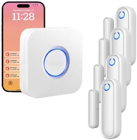 Caregiver Pager WiFi Door Alarms for Dementia Patients with Phone App,WiFi Smart Door Sensor Alarm for Kid Safety/Home Security/Elderly/Business/Store/Mailbox(4 Sensor 1 Gateway)