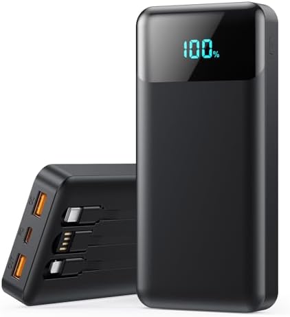 Portable Charger Power Bank 40800mAh with 3 Built-in Cables,25W Fast Phone Charging Portable Battery Pack,5 Outputs Travel Essentials Outdoor External Battery for iPhone 17/16,Galaxy Android etc-Black
