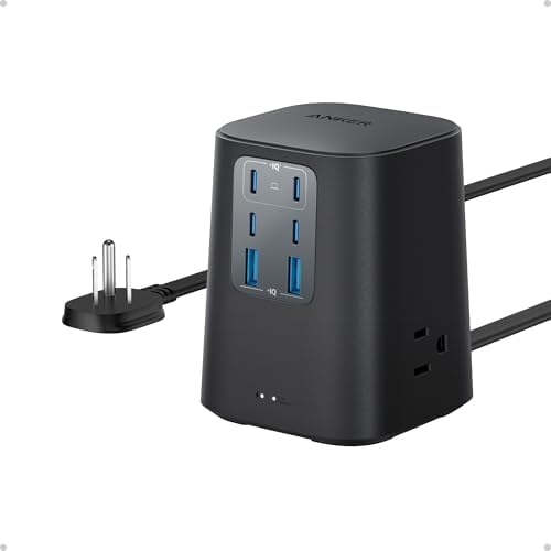 Anker Desktop Charger, 9-in-1 Power Strip with 300J Surge Protector, 100W | USB C Charger with 3 AC, 4 USB C, 2 USB A, 5ft Flat Plug Extension Cord with Multiple Devices, Home Office, Desk Accessories