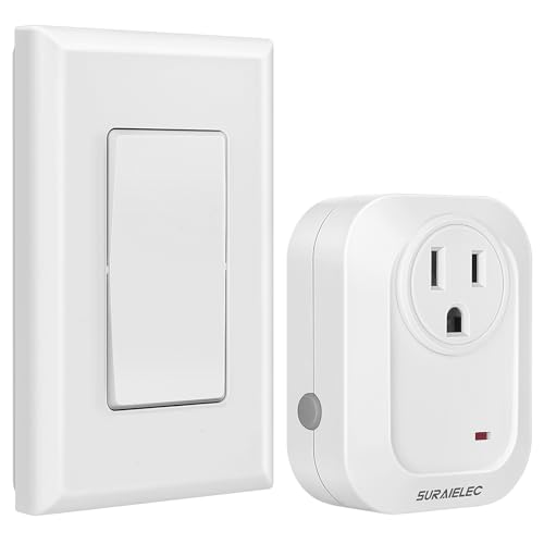 SURAIELEC Wireless Wall Switch Remote Control Outlet, 100 ft RF Range | Plug & Play, No Wiring Needed, Expandable Remote Light Switch Kit for Plug-in Pendant Light, Lamp, Small Electrical Appliance