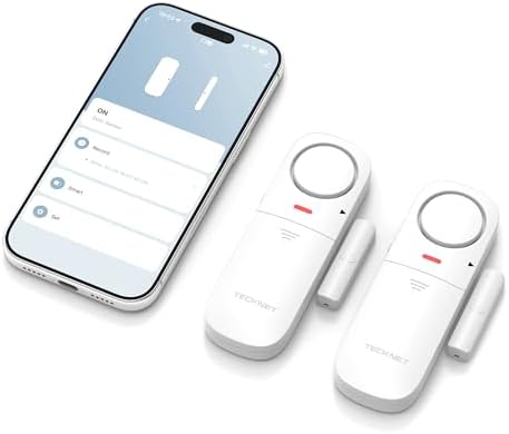 TECKNET Door Alarms When Opened, 2.4G WiFi Smart Door Sensor Alarm & Chime, App Alerts, Door Alarms for Kids Safety, Wireless Window Alarms for Home Security Systems for House, Pool, Sheds, 2 PCS