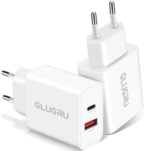 European Travel Plug Adapter, GLUGRU 2Pack 20W Dual Port USB C Wall Charger | Type C Fast Charging Block,International Power Adapter,US to Europe Travel Essentials,for iPhone 17 16 15 14 13 iPad Android