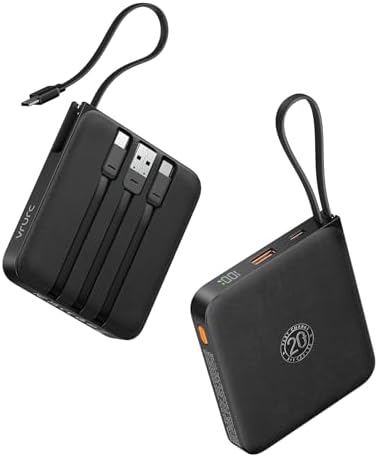 VRURC Portable Charger with Built-in Cables, 10000mAh 22.5W Fast Charging USB C Power Bank with LED Digital Display, Slim Battery Pack for iPhone 17/16/15 &amp; Samsung Galaxy &amp; Android Phones (Black)