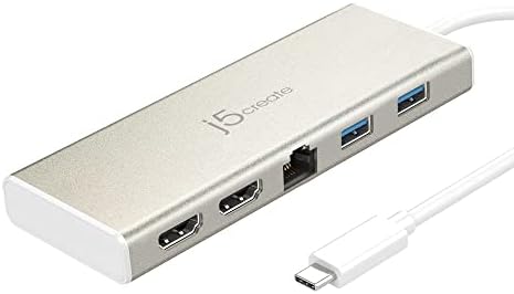 j5create USB-C Mini Dock-Type C Hub with 2X HDMI, 2X USB 3.0, Ethernet, Power Delivery 2.0 (JCD381)