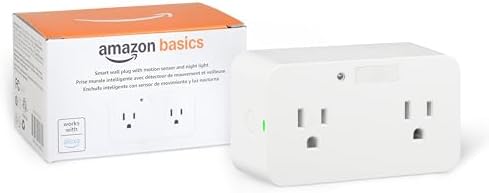 Amazon Basics Dual Smart Plug with Motion Sensor and Night Light, Works with Alexa Only, Control from Anywhere, Automatic Control, 2.4 GHz Wi-Fi, No Hub Required, 4.33 x 2.36 x 1.38 in, White