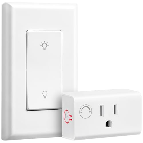 SURAIELEC Dimmer Light Switch, Dimmer Plug with Wall Switch Remote for Dimmable Tungsten and LED Bulbs, 200FT RF Range, Wireless Remote Control Outlet Fit for Plug in Pendant Lamp, String Lights