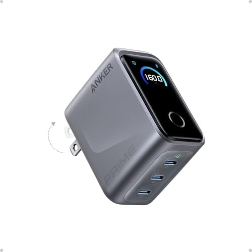 Anker Prime Charger, 160W Max 3-Port GaN Charger, for MacBook Pro Charger | Smart Display, Touch Control, Up to 140W Fast Charging for One Device,for MacBook Pro/Air, iPhone 17/16 Series,Samsung Galaxy