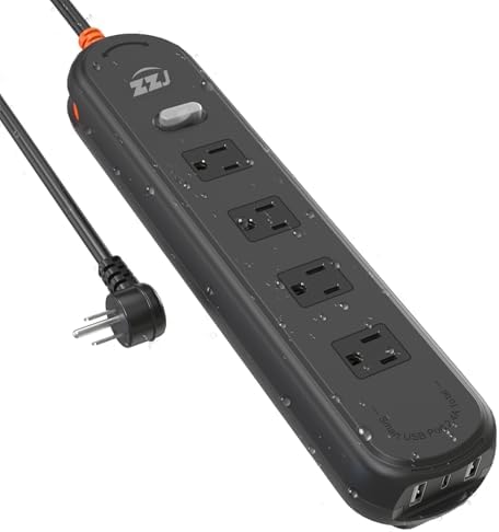 Outdoor Waterproof Power Strip IPX6, 6FT Extension Cord with 4 AC & 3 USB