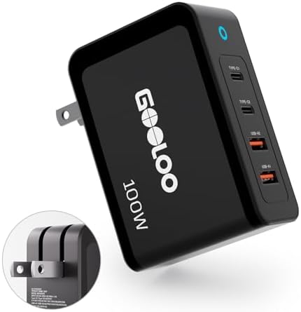 GOOLOO 100W USB C Charger Block - 4-Port Foldable Compact Fast Wall Charger | For MacBook Pro/Air/iPad/iPhone Series and More - SuperSafe Power Adapter for GT3000/GT4000S/GT6000/A7 Jump Starters