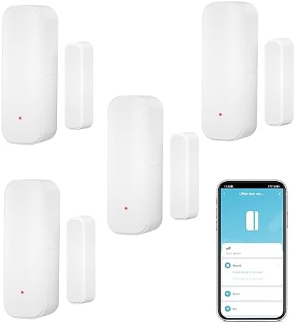 WiFi Door Sensor: Smart Window Contact Sensor with App Alert Notification, Door Open Detector for Home Security, Compatible with Alexa/Google Assistant, No Hub Required, Batteries Included (4Pack)