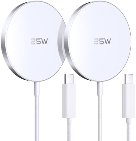 MagSafe Charger 2 Pack 25W Magnetic Wireless Charger Fast Charging Pad | Two magnetic charging pads with braided USB C cables, compatible with iPhone 17/16/15/14/13/12 and AirPods 4/3/2/Pro