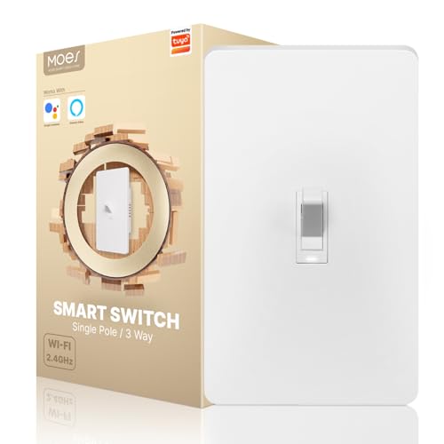 MOES Smart Toggle Switch, Single Pole & 3-Way, WiFi, Neutral Wire Required | Hands-Free Voice Control Via Alexa and Google