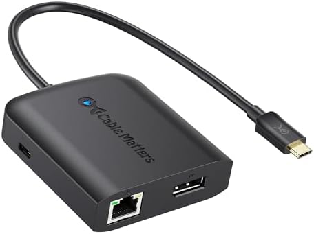 Cable Matters USB C Multiport Adapter (USB C Hub with DisplayPort 8K), 2X USB 2.0, Fast Ethernet, and 60W Charging in Black - Thunderbolt 4 / USB4 / Thunderbolt 3 Port Compatible with MacBook Pro