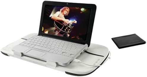 Logitech Speaker Lapdesk N550 with Integrated Stereo Speakers, USB-Powered, 14" Laptop Compatibility, Heat Shielding, Adjustable Viewing Angle, Plug-and-Play USB, Air-Mesh Fabric, W/Cleaning Cloth