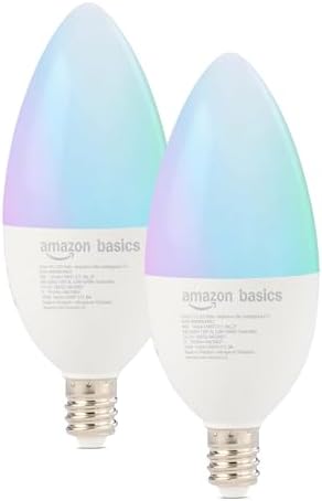 Amazon Basics Smart E12 LED Bulb, 6.0 Watts, 2.4 GHz Wi-Fi only, Works with Alexa Only, 2 Pack, Multicolor