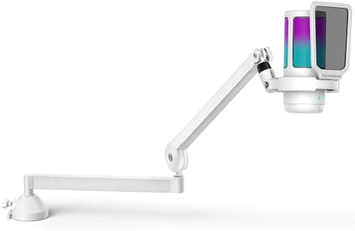 InnoGear USB Gaming Microphone for PC Boom Arm Condenser Mic Set, White | One-Touch Mute, Interruption-Free, Adjustable Boom Arm, Zero-Latency Monitoring, Work with Xbox, Changeable RGB Modes