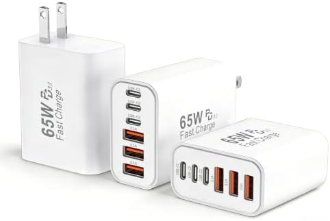 65W USB C Charger Block,3Pack 6-Port Type C Fast Phone Charging Block Cube PD Multiport USB C Power Adapter+QC 3.0 USB A Wall Plug for Apple iPhone 17/16/15/14/13/12/11 Pro Max/Plus/Air,iPad,Galaxy