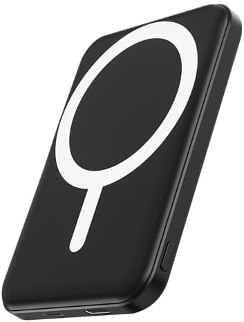 podoru for MagSafe Power Bank 5000mAh, Ultra-Slim Magnetic Portable Charger | 20W PD Fast Charging, Travel Essentials with USB-C Cable, Wireless Battery Pack for iPhone 17/16/15/14/13/12 Series-Black