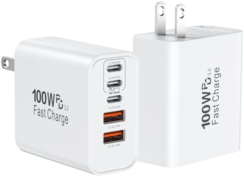 USB C Super Fast Charger Block, 100W USBC Wall Charger Plug, 2Pack 5-Port 65W Type C Phone Charging Cubes Multiport Power Adapter for iPhone 17/16/15/14/13/12 Series,Galaxy S26/S25 Ultra,iPad,Mac Book