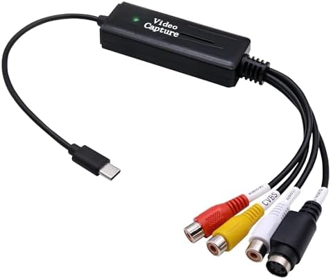 USB 3.1 Type C to RCA Svideo AV Audio Video Capture Card Adapter | 1080P,S-Video to Type C Converter,Support NTSC PAL SECAM for PC Mobile Phone Monitor Video Recorder,42cm
