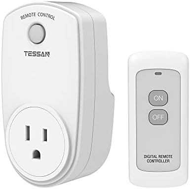 TESSAN Remote Control Outlet, Wireless Electrical Plug Switch, 100FT RF | Remote Light Switch, On Off Switch for Lights, Lamps, Fans, 100ft RF Range, 1200W, 1 Remote + 1 Outlet
