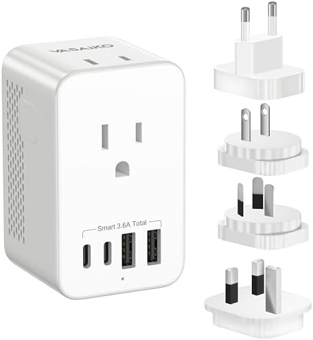 Voltage Converter US to Europe for Hair Dryers, 220V to 110V Voltage Converter for European Travel with 2 USB-A 2 USB-C Port & UK/AU/US/IT/European Travel Plug Adapters
